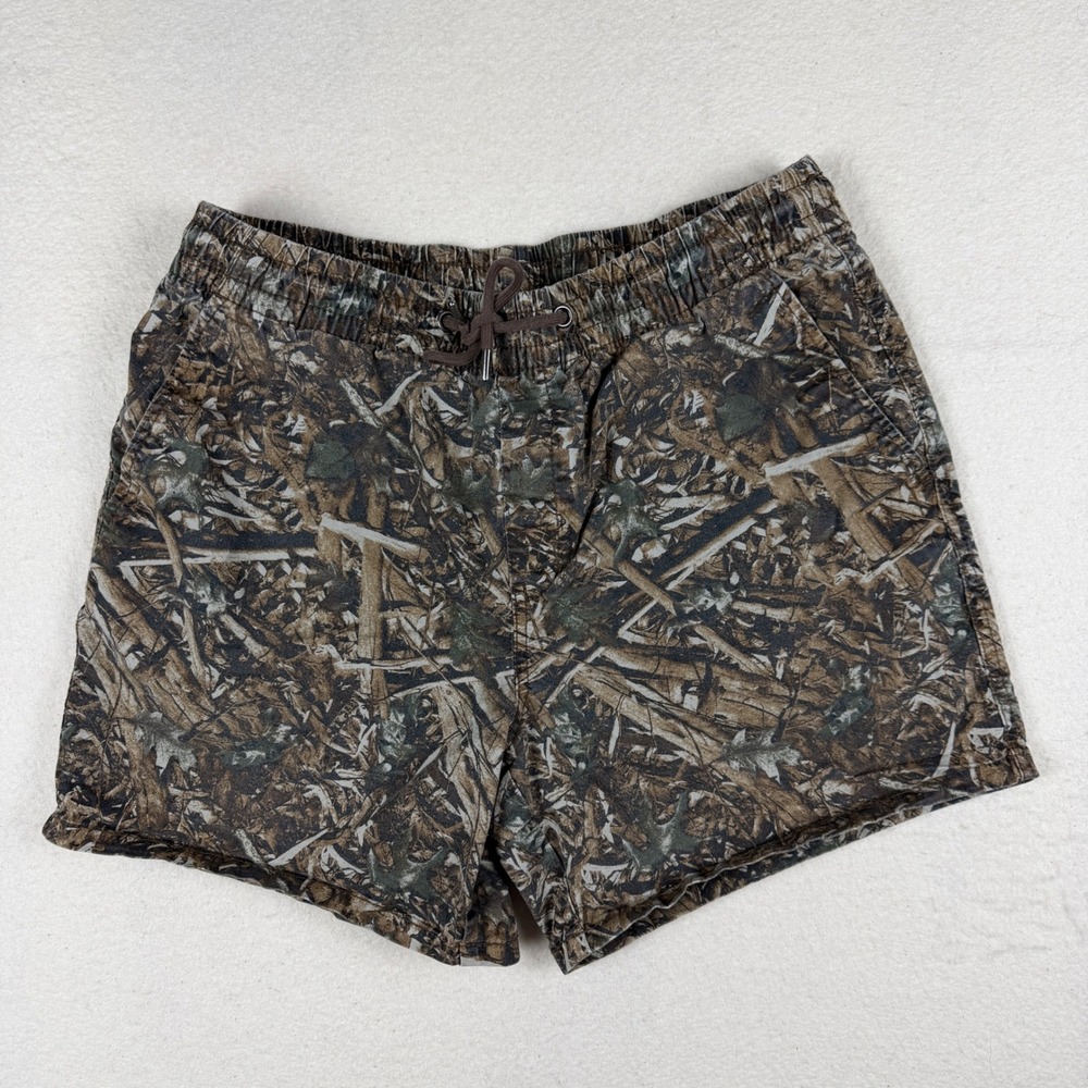 No Boundaries Mens Camo Shorts Brown Green Elastic Waist Size M 32-34